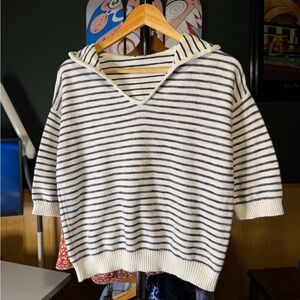 Women’s Nautical Black and White Striped V-Neck Sweater